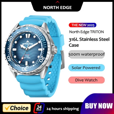 2025 Ny NORTH EDGE TRITON Soldriven Dykarklocka Herr Lyxiga Quartz Klockor För Herrar 316L Rostfritt Stål Boett 3ATM Vattentät 10 best sales vattentålig 3atm rostfri stålklocka med baksida - №5