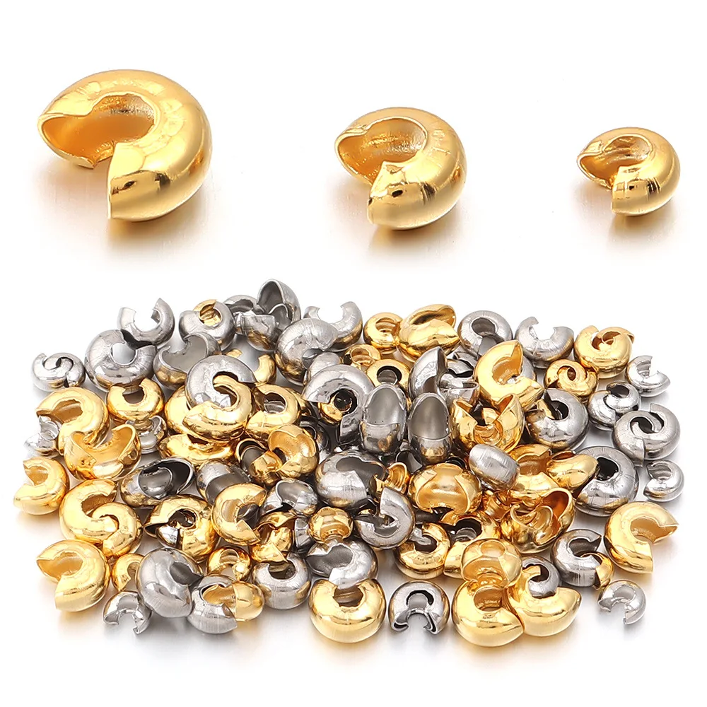 50 Piezas de Cubiertas Redondas de Acero Inoxidable, Cuentas de Extremo Prensado, Diámetro 3/4/5 mm, Cuentas Espaciadoras de Tope para Fabricación de Joyería DIY, Accesorios