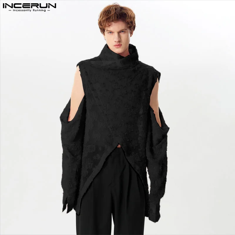 

Fashion Casual Style Tops INCERUN 2024 New Mens Tassel Feather Jacquard Shirts Sexy Male Irregular Hem Long Sleeved Blouse S-5XL