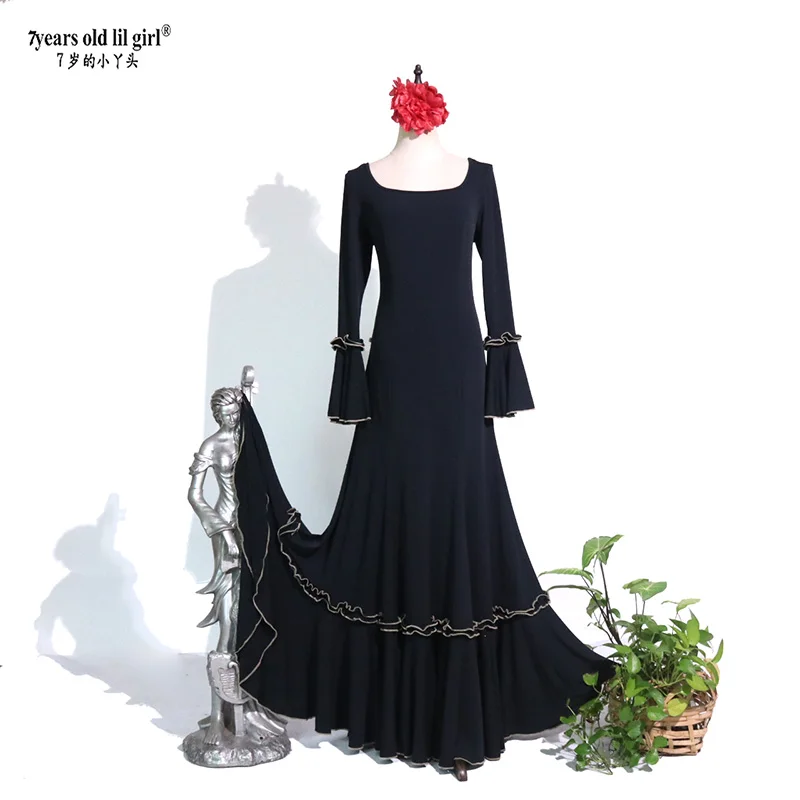 Spanish Dance Dress Flamenco Practice Skirt Wear Women EK13