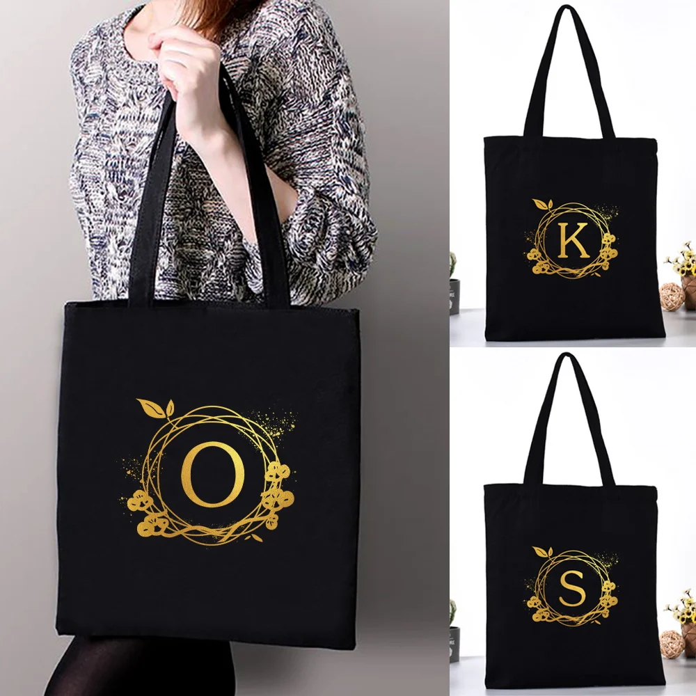 Shopping Bag Women Handbag Shoulder Bags Ladies Canvas handbags wreath letter Print Reusable Commute Large Capacity School Tote