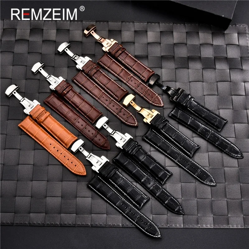 REMZEIM kordonlu saat 16 17 18 19 20 21 22 23 24mm buzağı hakiki deri kayış Watchband kutusu ile saat kayışı izle aksesuarları