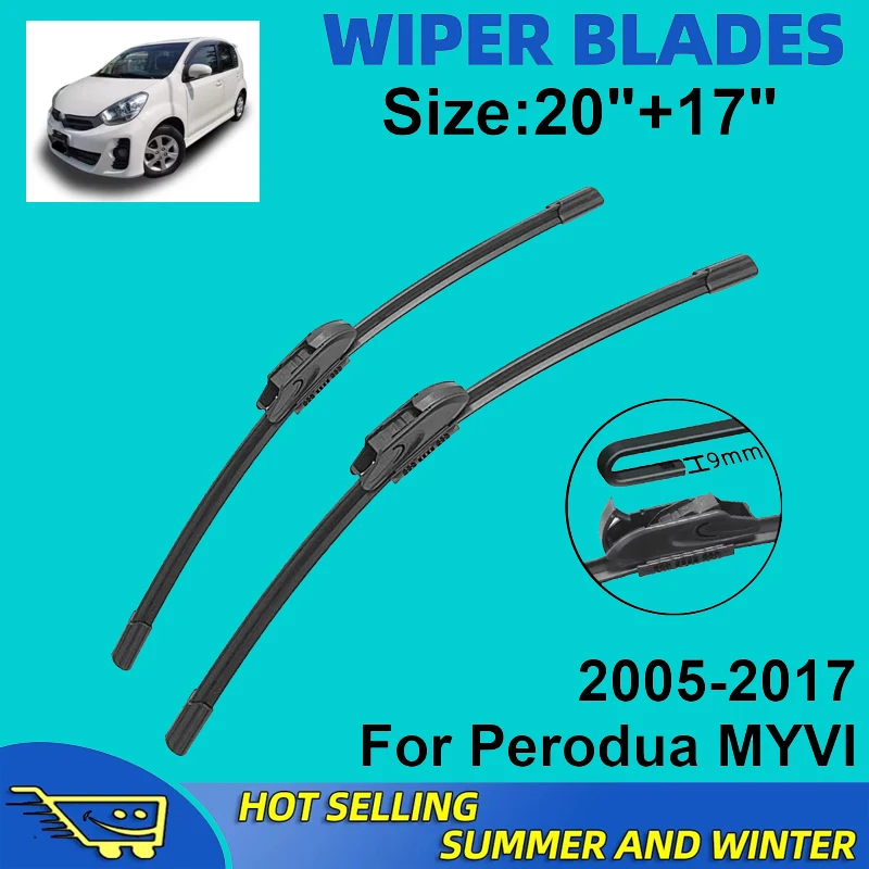 

2PCS Wiper Blades Set Kit For Perodua MYVI 2005-2017 2006 2007 2008 2009 Front Windshield Brushes Windscreen Window Accessories
