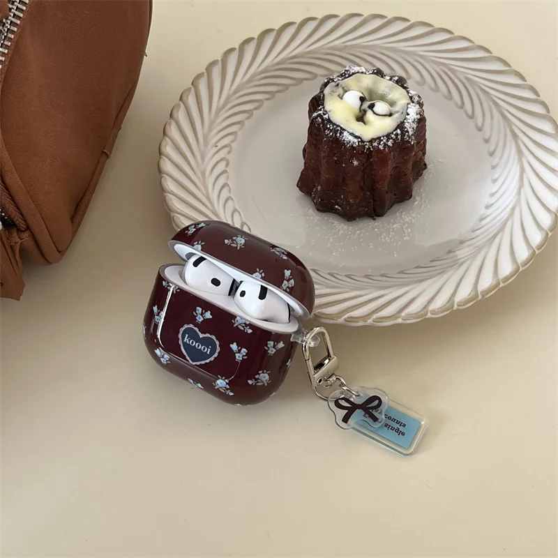 الرجعية الأزرق زهرة حقيبة سماعة الاذن ل أبل Airpods برو 1 2 3 4 Gen غطاء سيليكون لطيف سماعة شحن حالات ل Airpod 4 3rd