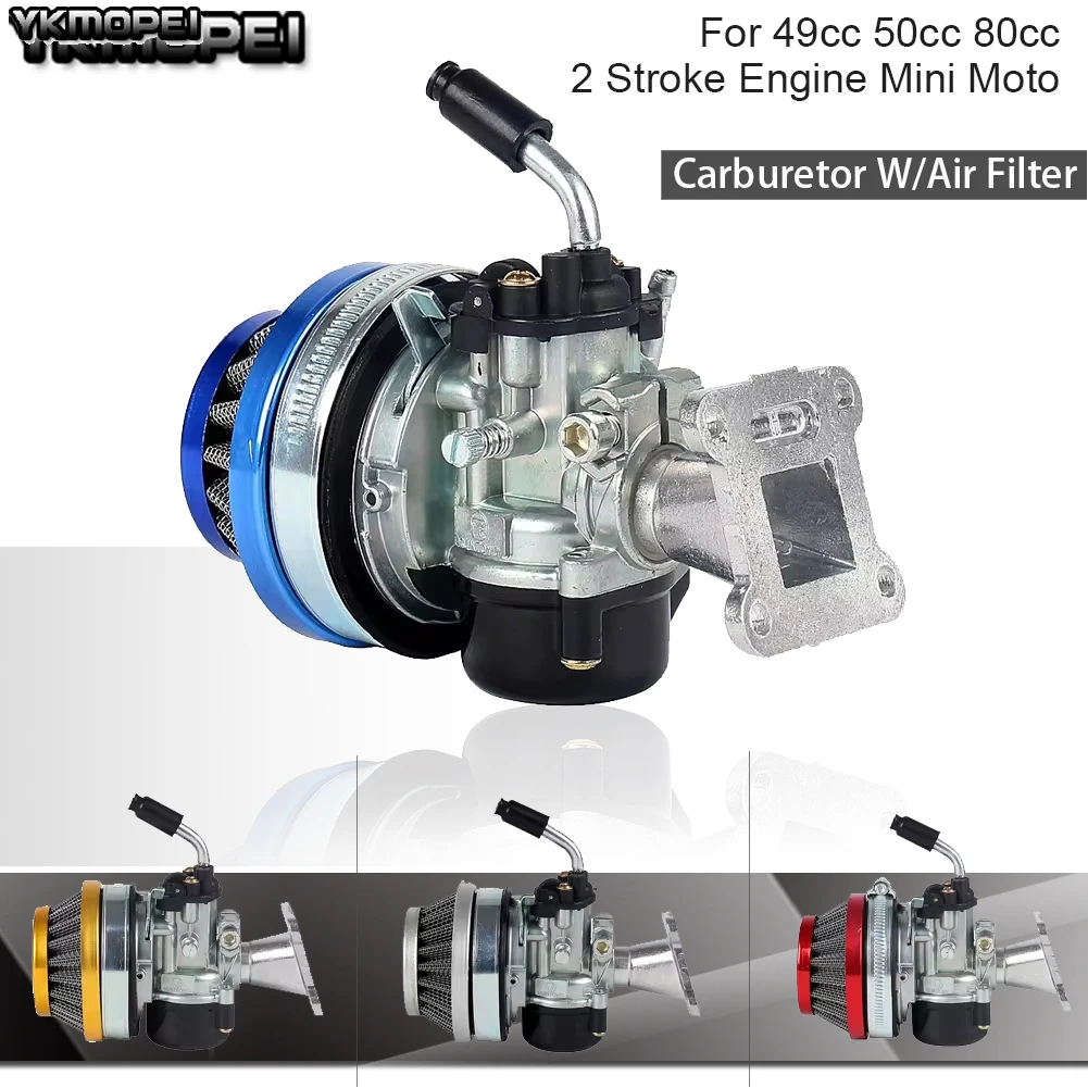 Motocykl 37 49 50 80 cc 2-suwowy chłodzony wodą gaźnik z rurą dolotową Filtr powietrza do Mini Moto Dirt Pocket Bike ATV
