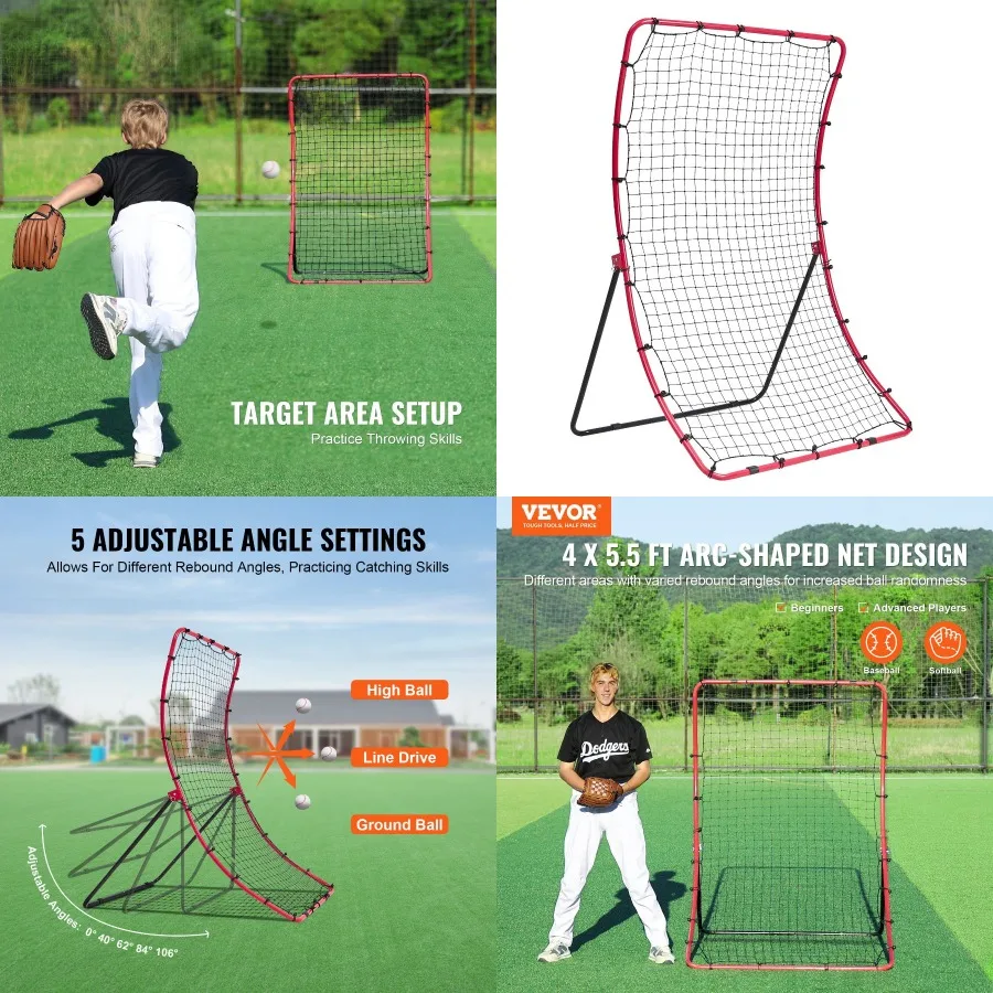 

VEVOR Baseball And Softball Rebounder Net 4x5.5 ft PitchBack All Angle Fielding