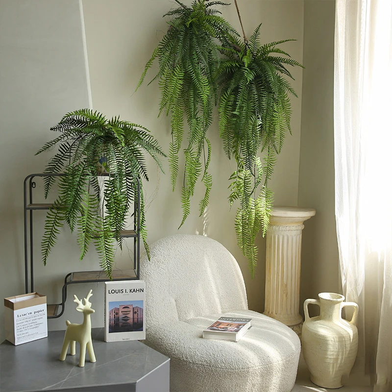120cm Artificial Green Plants Persian Leaf Large Wall Hanging Fern Leaves Vines Outdoor Bars Restaurants Decoration Materials