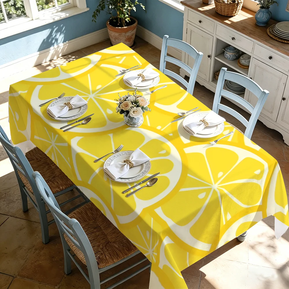 One piece of lemon slice printed tablecloth, made of polyester material.