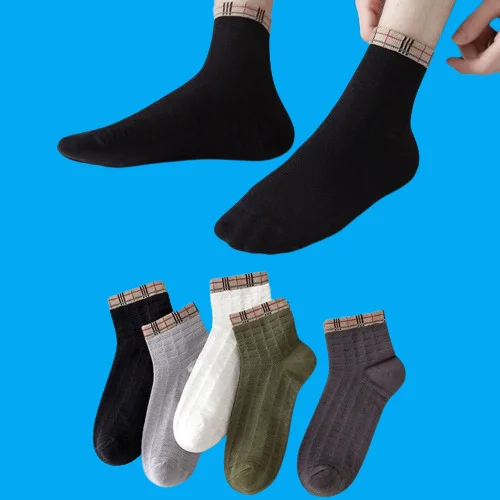 Chaussettes de sport en maille pour hommes, chaussettes moyennes fines, chaussettes dépistolet antes respirantes, absorbant la transpiration, chaussettes longues pour hommes, été, 5/10 paires