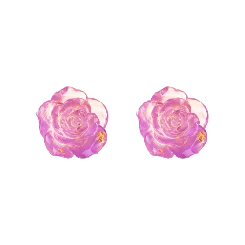 Delicate Flower Aesthetic Gold Foil Purple White Rose Acrylic Stud Earrings For Women Jewelry Accessories