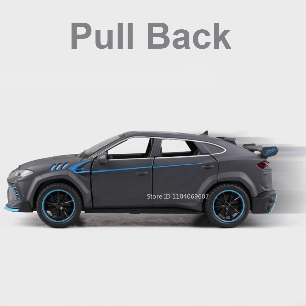 URUS-Modèle réduit de voiture en métal moulé sous pression pour enfant, échelle 1:32, porte ouverte, nervure arrière, véhicule de simulation, décoration, musique, lumière, cadeau