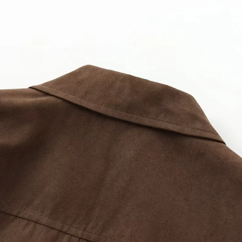 

Women's Brown Suede Short Suit Jacket European And American Style Autumn Fashion Gold Wind Design