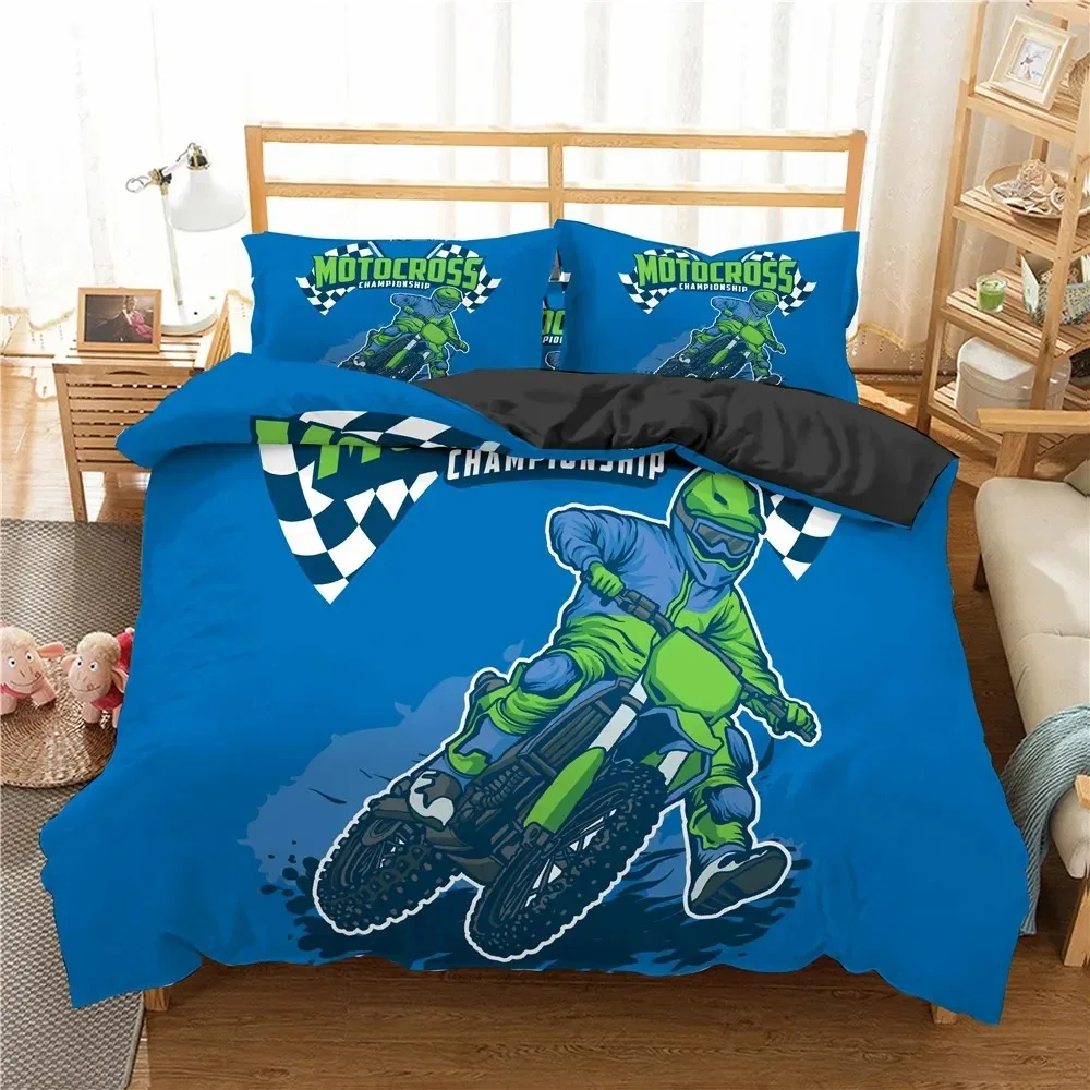 Motocross Off-road Race Motorcycle Dirt Bike Rider Bedding Set Boys Girls Twin Queen Size Duvet Cover Pillowcase Bed Kids Adult