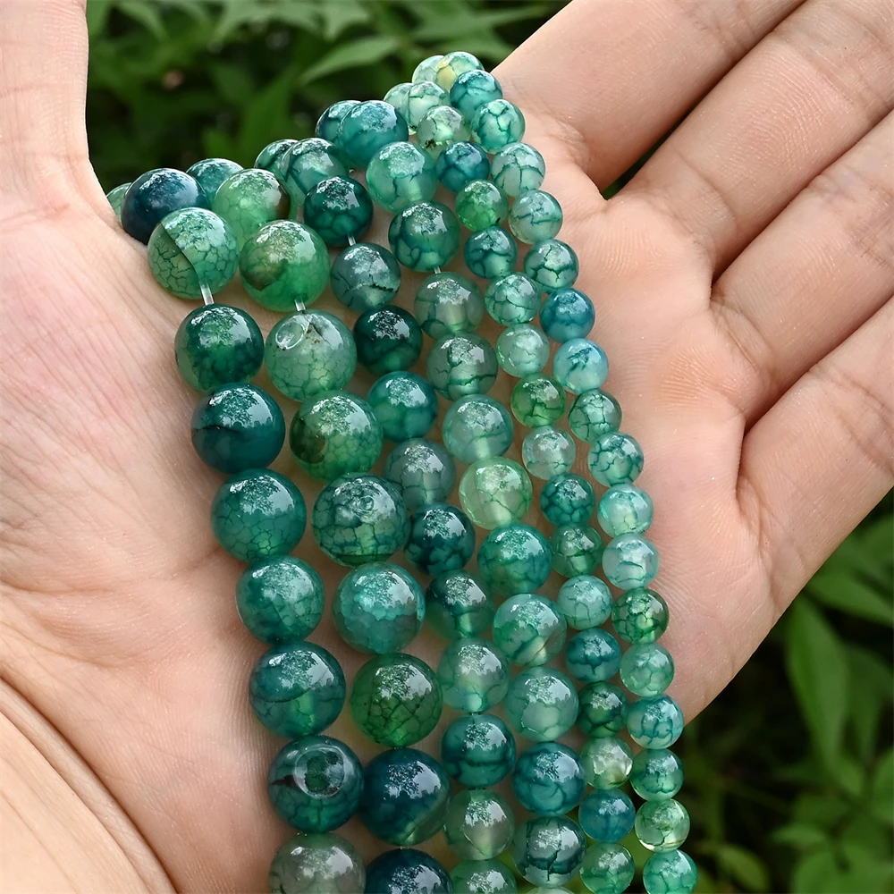 Natural Green Dragon Agates Round Loose Spacer Beads for Jewelry Making DIY Bracelet Necklace Accessories 6 8 10MM