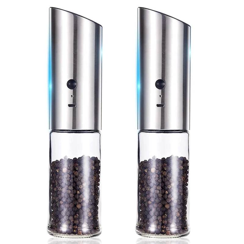 

2X USB Rechargeable Electric Pepper Grinder Stainless Steel Gravity Salt And Pepper Grinders Refillable Compact Design