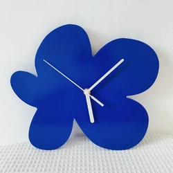 Nordic Flower Shaped Clock Wooden Blue Silent Mechanical Wall Clock Battery Operated Living Room Dining Room Home Decorations