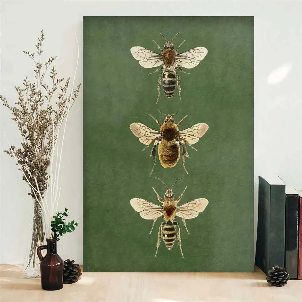 1pc Bee Olive Green and Gold Art Canvas Painting,bee Printable Art,for Bedroom and Living Room Wall Art Decoration Frameless