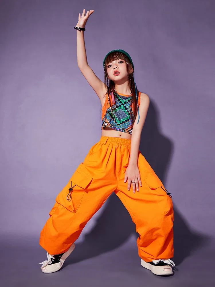 Hip Hop Street Dance Costume Set Kids Jazz Dance Costume Stage Performance Clothing Girls Work Pants Walking Performance Clothes
