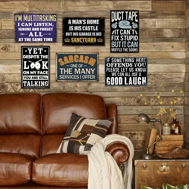 [JIT]Decorative Sign& Plaque[Humorous Vintage Signs] 6pcs Humorous Vintage Metal Signs, Sarcastic Wall Art for Garage, Home Bar&