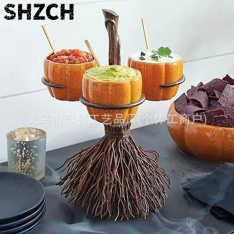 Halloween Broom Pumpkin Cup Resin Ornament Decorative Storage Tray Creative Design