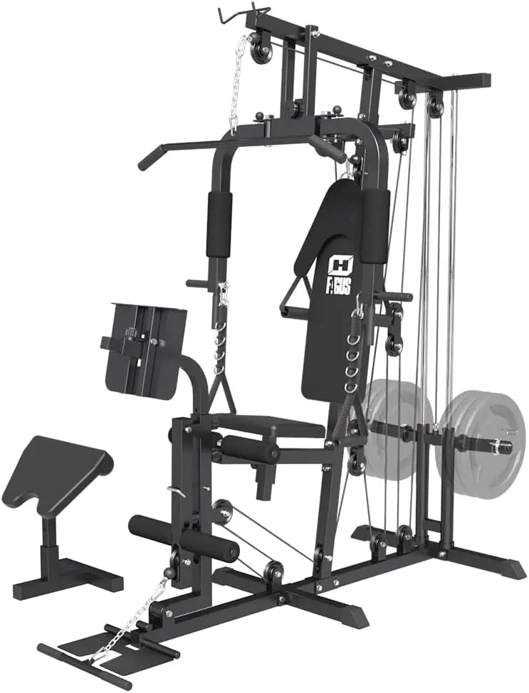 

Home Gym Workout Station, Multifunctional Home Gym System with Leg Extension, Leg Press, Preacher Curl and Full Body Exercise