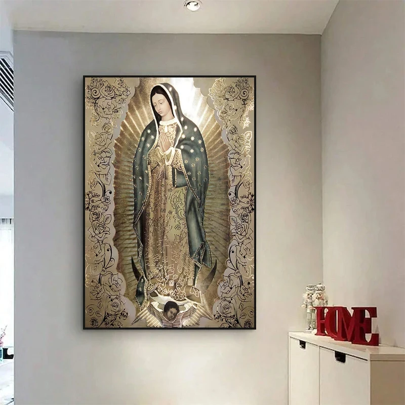 The Virgin of Guadalupe Poster Catholic Art Lady of Guadalupe Wall Art Canvas Painting Retro Religious Picture Home Decor Cuadro