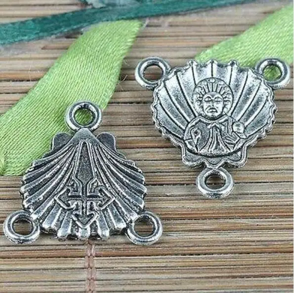 20pcs  20*20mm Tibetan silver 3holes shell shaped religious connectors EF0227