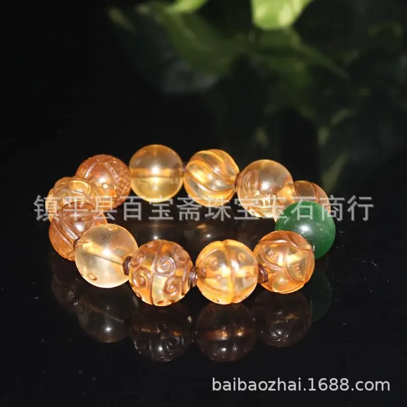 Old Glass Multi-Treasure Round Beads With Green'S Eye Stone Bracelet