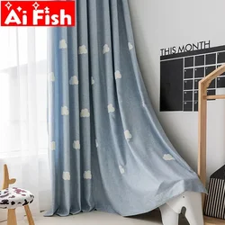 Embroidered Cloud Blue Curtain Fabric Window Screening for Children's Living Room Cartoon Boys and Girls Bedroom Bay Window #3