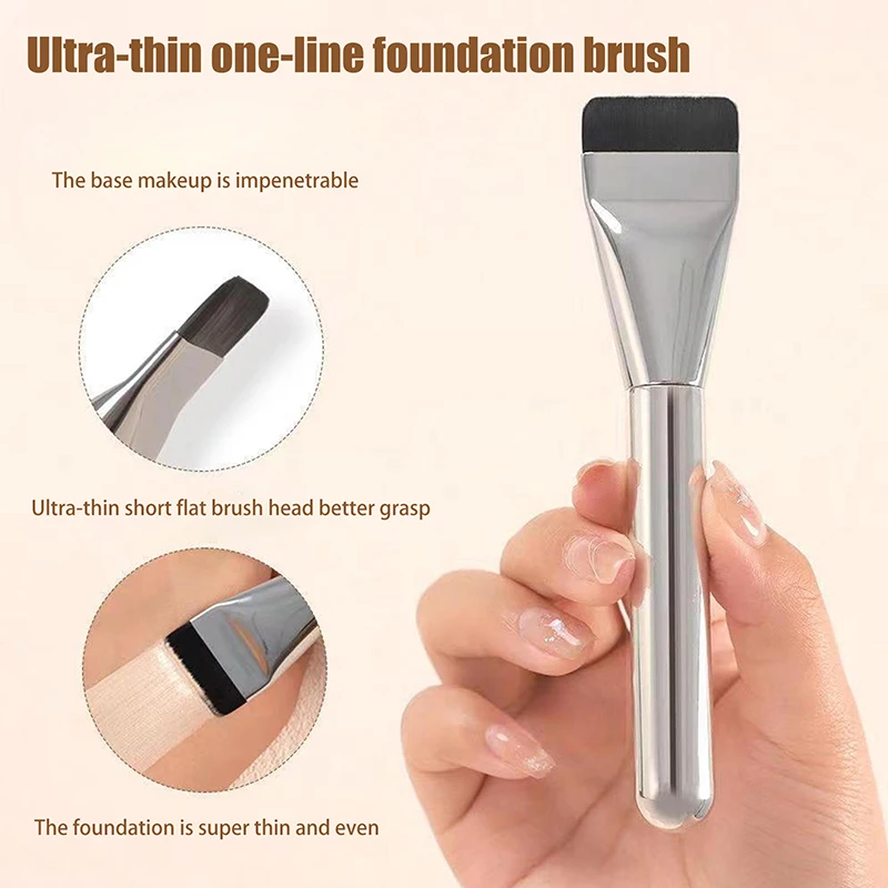 Straight Foundation Make-up Brush Flat Head Light Concealer Aluminum Tube Wooden Handle Makeup Tools