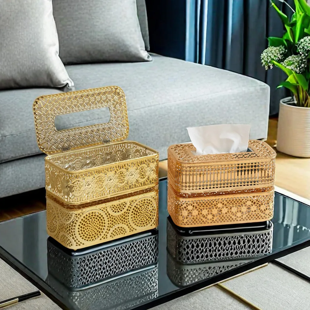 

Desktop wrought iron tissue box, living room, bedroom, paper box, coffee table, household Nordic style, high value and simple