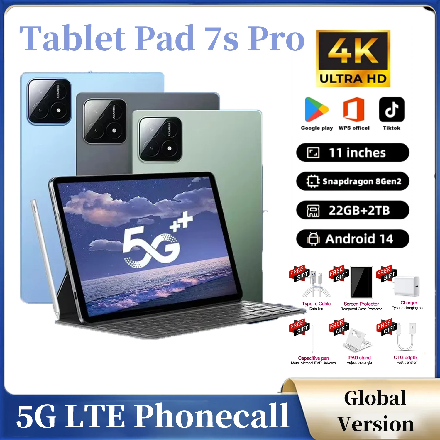 

2025 NEW Xioaml Pad 7s Pro Tablet Android 14 11inch Snapdrago 8gen2 HD 4K 16GB+1024GB 20000mAh 5G Dual SIM WiFi GPS Tablet PC