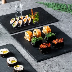 Slate Plates 20x20cm 2pc Natural Stone Rock Black Cutting Board Cheese Board Charcuterie Boards for CheeseSushi mat