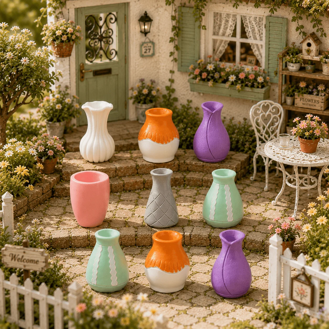 9pcs Random Miniature Vase Set, Miniature Landscape DIY Handmade Decorations,Small Garden Mini House Decoration Containers