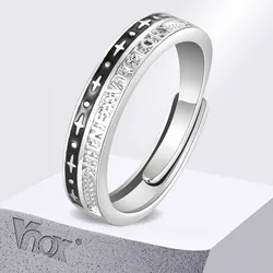 Vnox Two Tones Open Ring for Men,Black Silver Color Copper Metal Finger Band, Adjustable One-size Stars Rings
