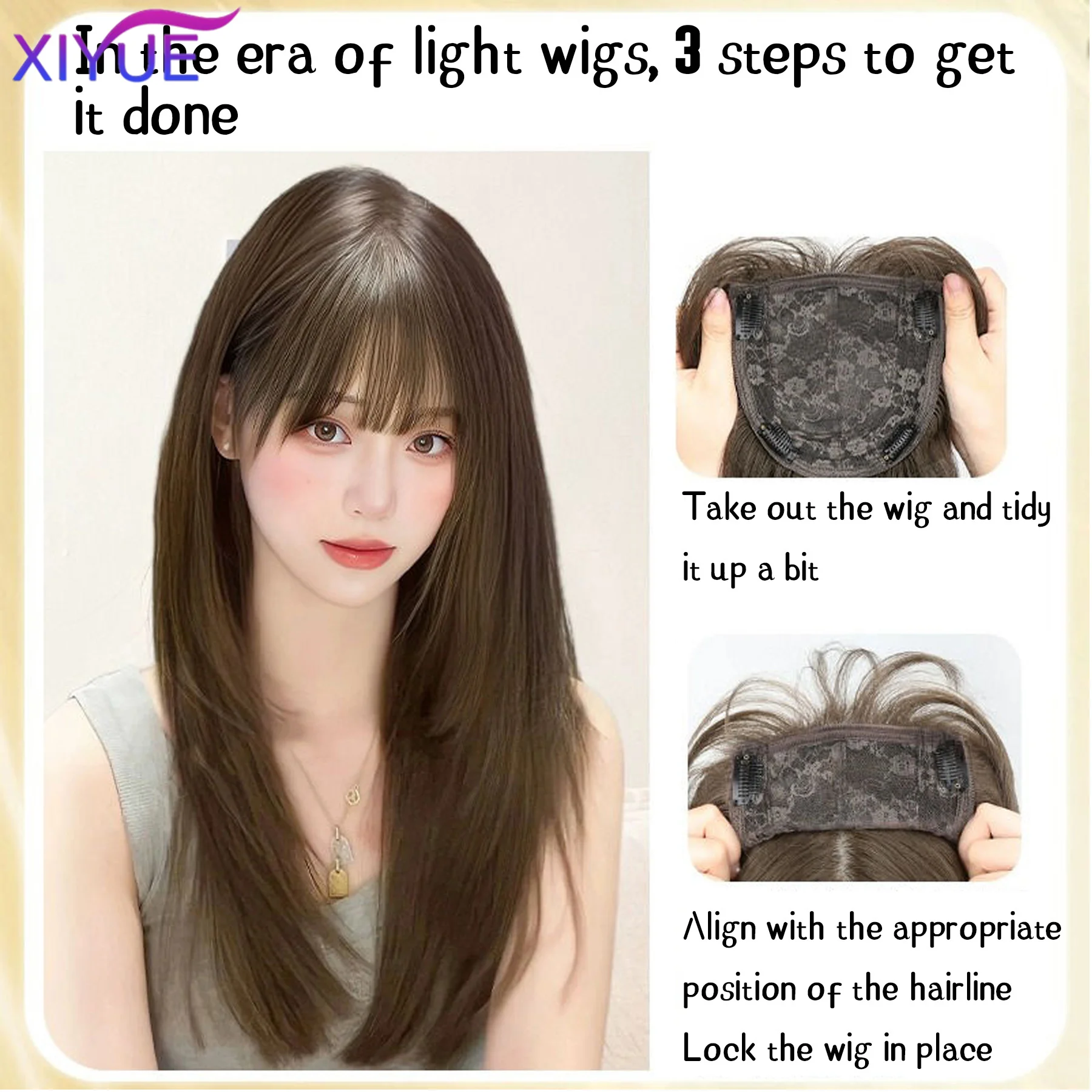 XY Synthetic  Synthetic 3D Bangs Wig Natural Forehead Invisible Whitening Hair Large Wave Hair Patch Long straight hair image 3