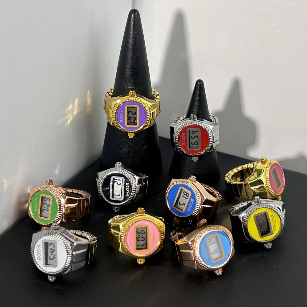 The New Electronic Watch Can See The Time Creative Ring Finger Watch Simple Couple Men And Women Ring Watch