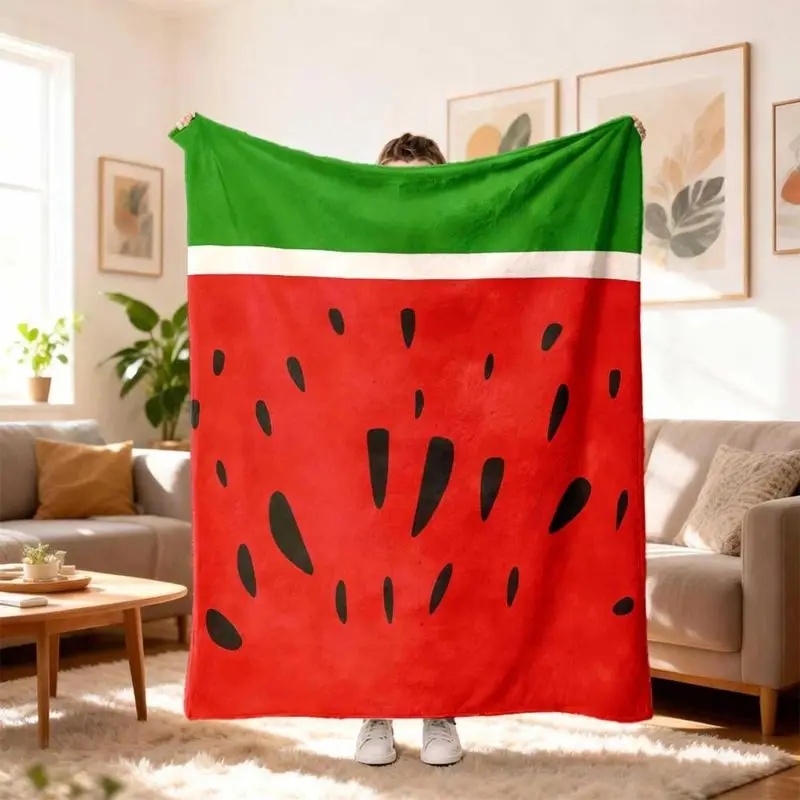 VIKAMA Watermelon Slice Flannel Throw Blanket Cute Fruit Pattern Soft Warm Air Conditioning Blanket Sofa Bedroom Decor