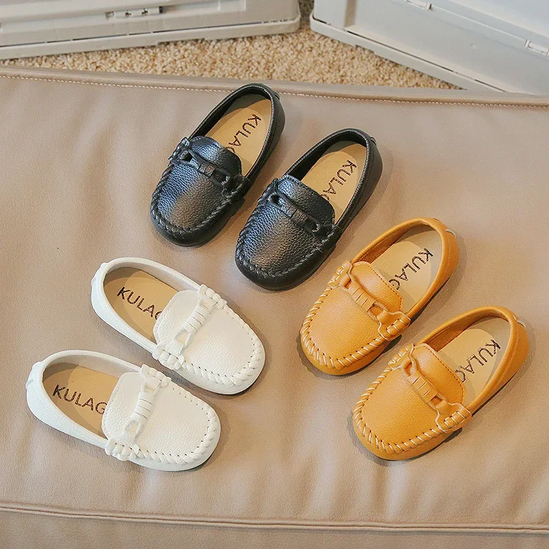 Boys Leather Shoes Black White for School Party Wedding Kids Formal Flats Loafers Slip-on Soft Loafers Children Moccasins 21-30 image 3