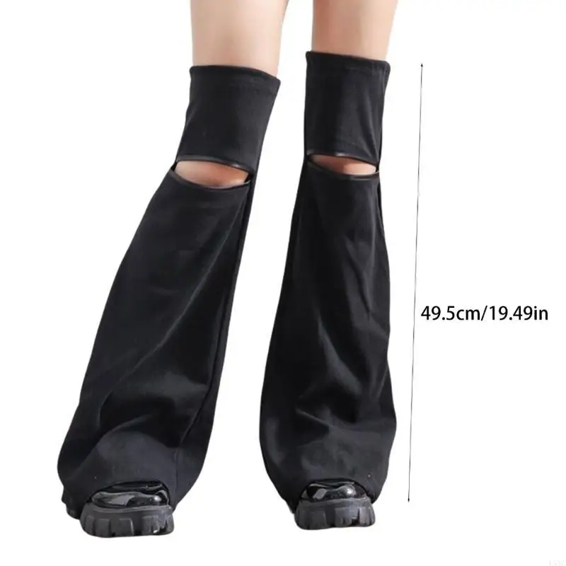 L5YC Gothic Punk Hollowed Out Women Leg Warmers Harajuke Over Knee Wide Leg Foot Covers Thigh High Long Stockings Streetwear