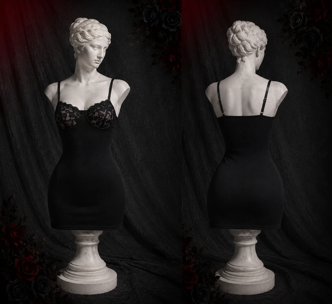 【Fragments.One Choice, No More Choices.】Hot Sweetheart Black Striped Color-Block Lace Mesh Backless Sexy Bodycon Dress