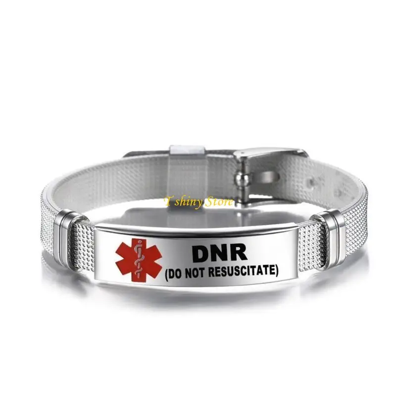 N58F Medical Alert Bracelet Stainless Steel Wristband Emergency Medical Bracelets Adjustable Bangle for Men Women First Aids