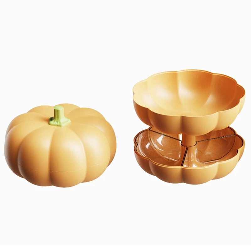 Smart-Cute Pumpkin Serving Tray With Lid Detachable Pumpkin Shape Snack Box Halloween Snack Tray Halloween Pumpkin Candy Box