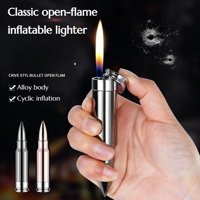 

Metal Vintage Open-flame Lighter with Cyclic Inflation Feature - Stylish Men's High-end Lighter Cigarette Accessories