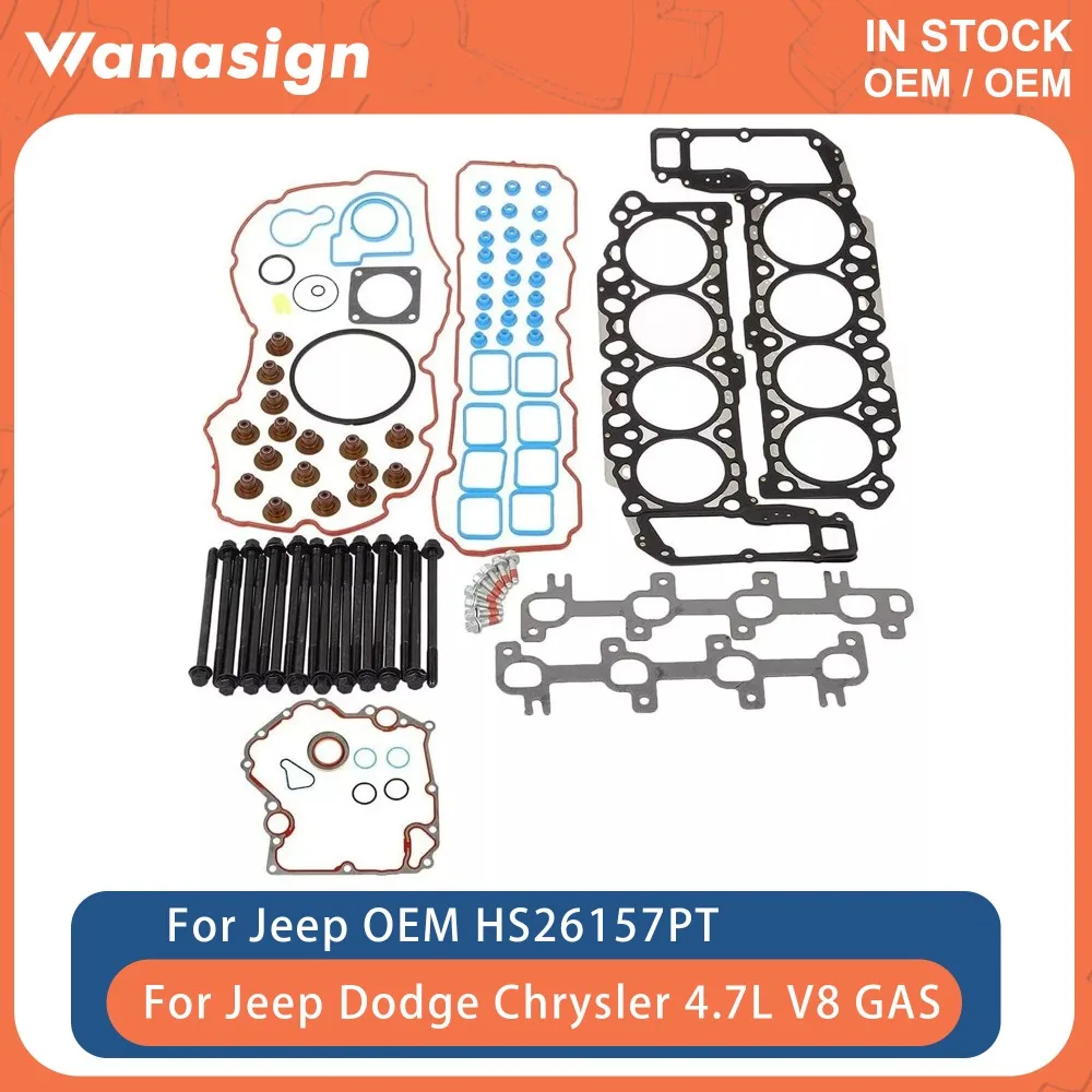 

Engine Full Gasket Set & Head Bolts Fit 4.7 L For Dodge Dakota Jeep Grand Cherokee Ram 4.7L V8 GAS 99-03 HS26157PT ES71129