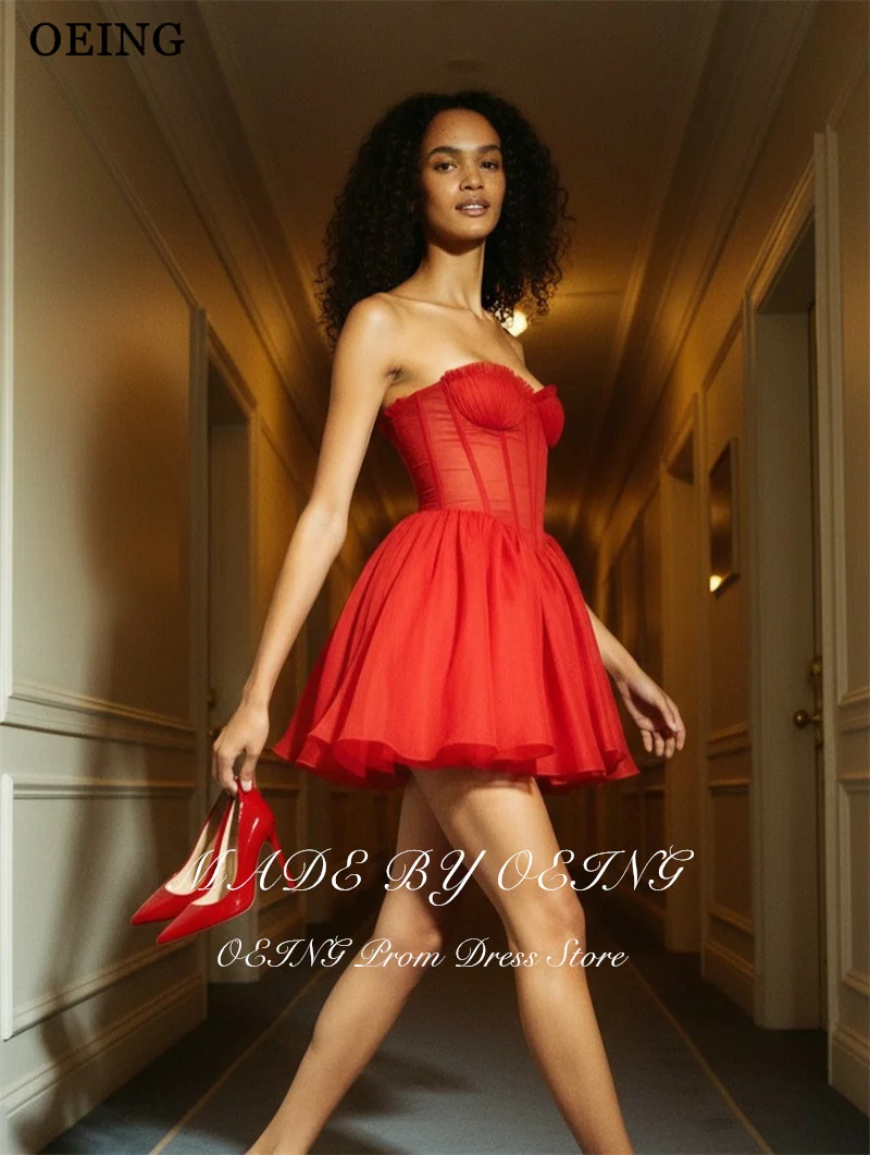 Oeing simples a linha vestido de baile princesa mini vermelho tule drapeado gala inchado vestido de festa плаajtiniaiч danaе personalizado