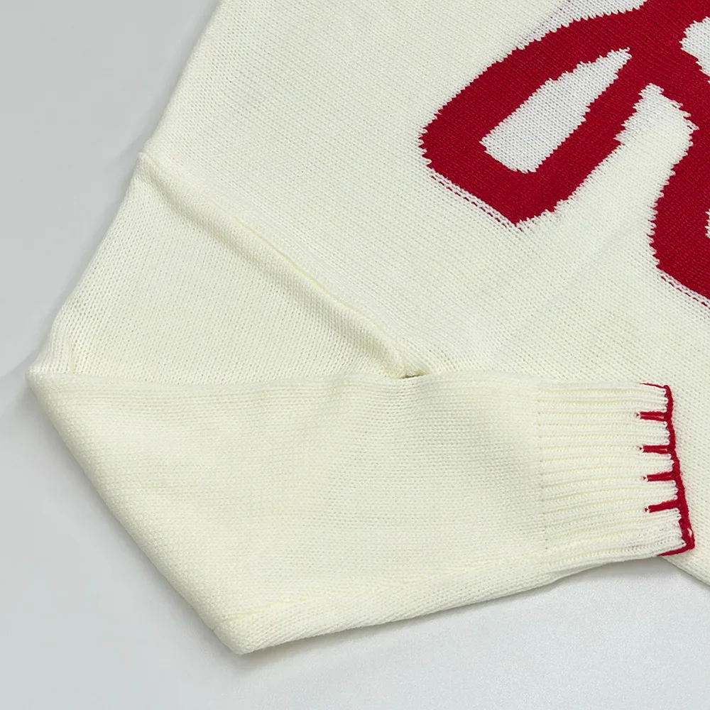 Fashion Christmas Clohing Womens Sweater Loose Knitwear Autumn Streetwear Bow Pattern O Neck Long Sleeve Pullover Tops Female