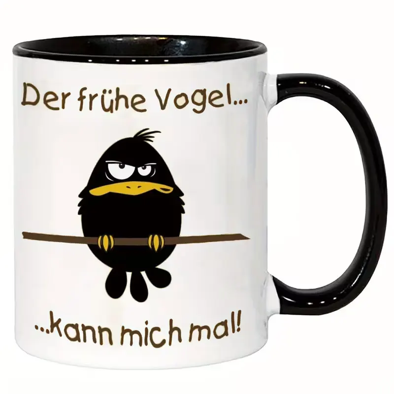 1 11-Ounce German Black and White Ceramic Mug - Elegant and Glossy Tea Cup, Suitable for Office Use - Ideal Gift for Birthdays and Holidays (Hand Wash Only)
