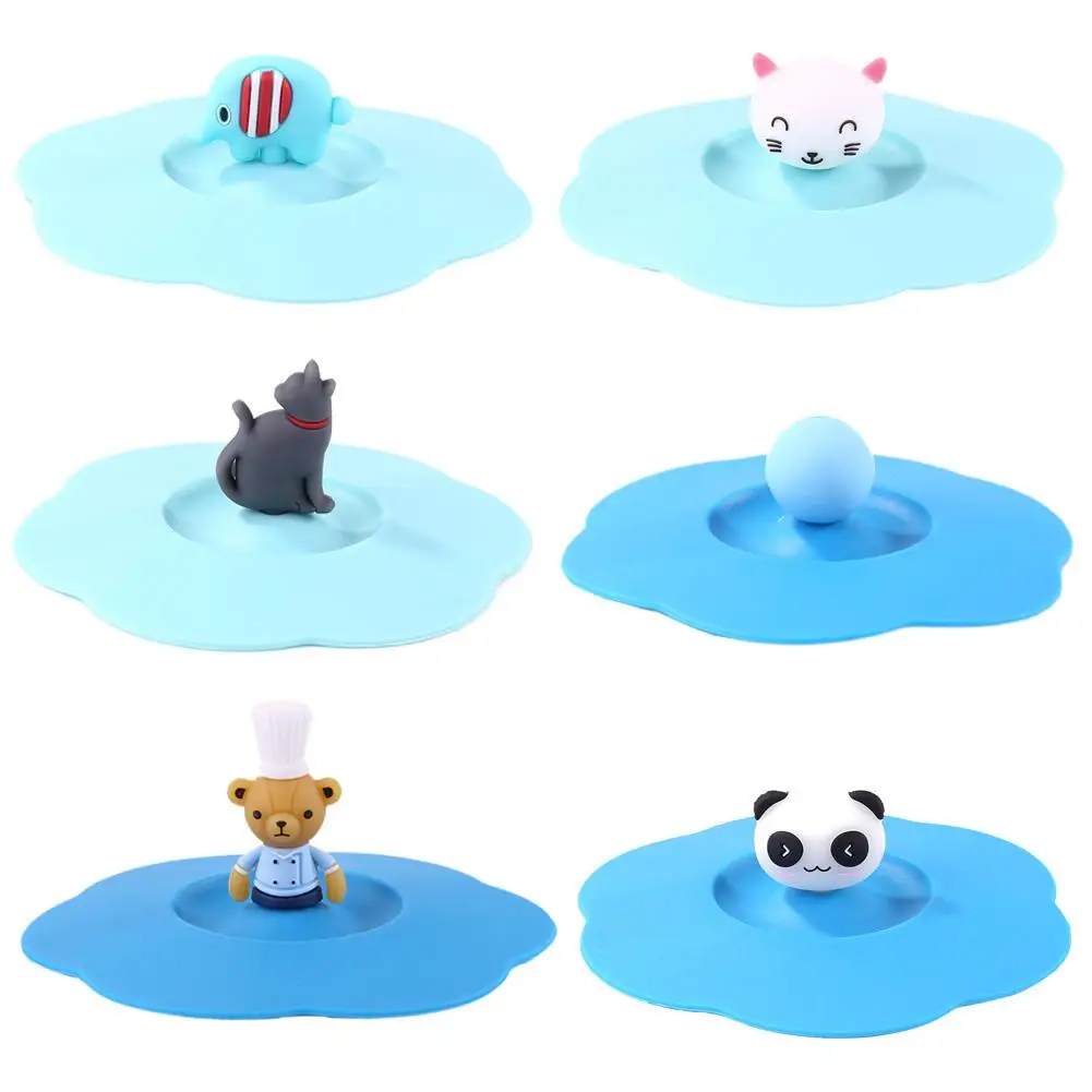 Transparent Silicone Cup Cover Heat-resistant Leak Proof Cartoon Lid Cartoon Cute Dustproof Cup Cover Reusable Seal Suction Lid