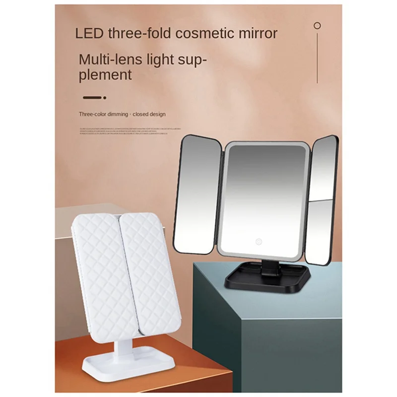 

X09ATri-Fold Makeup Mirror LED Light Dormitory Makeup Mirror Smart Makeup Mirror Fill Light Mirror Black